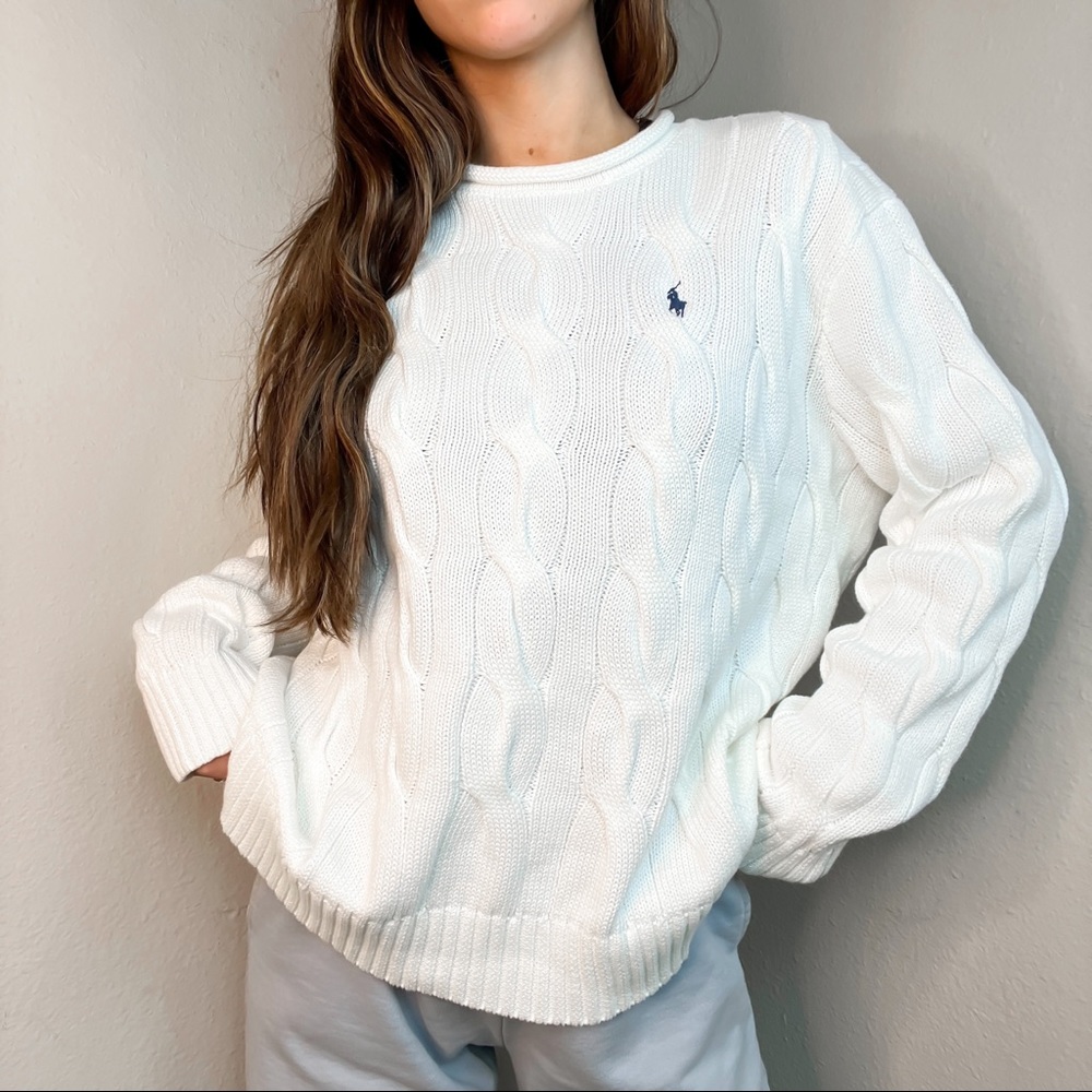 Ralph Lauren White Cable Knit Detailed Sweater